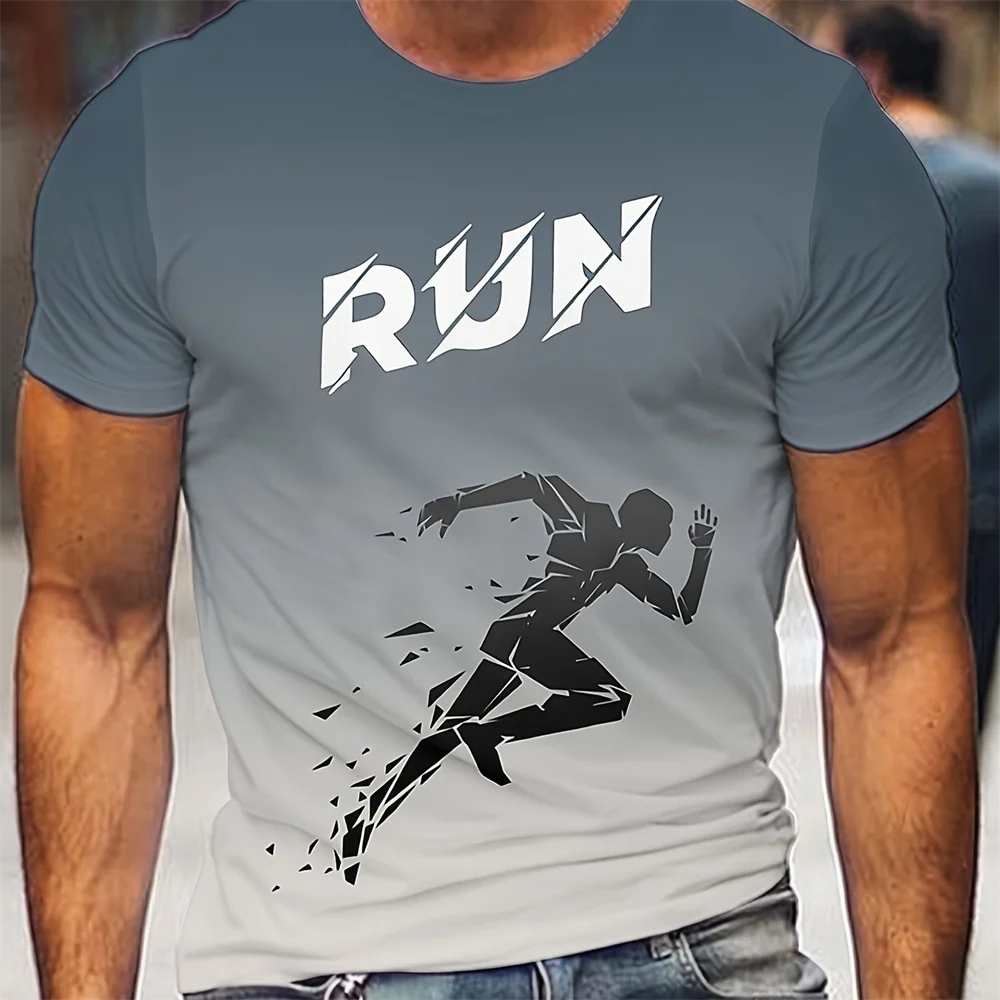Men's Running Pattern Print Sports T-Shirt Fashion Summer Comfortable Short Sleeve Clothing Oversized Unisex Workout Tees Tops - Image 2