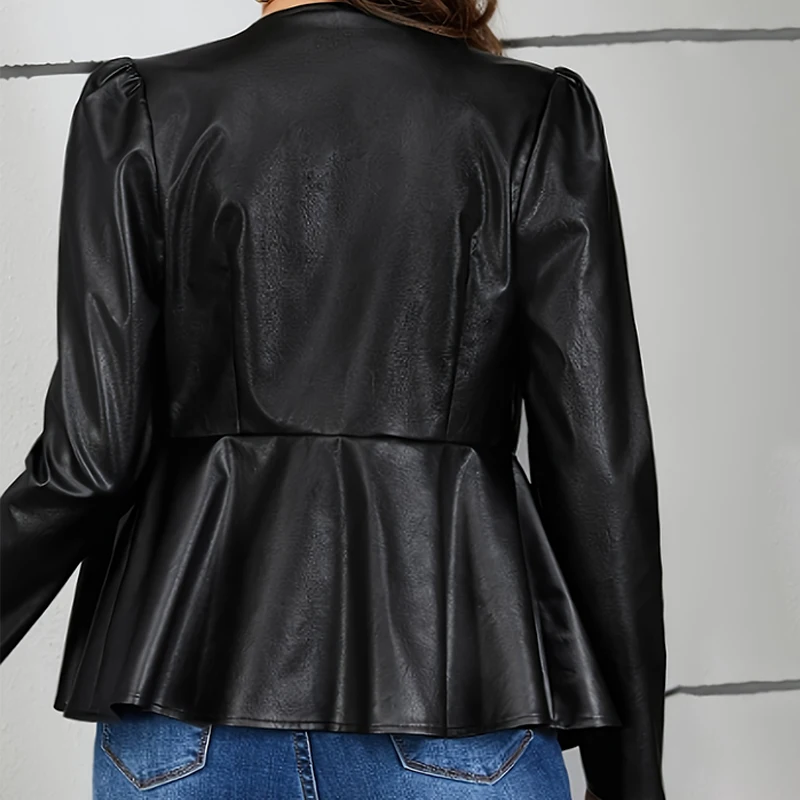 Vintage Women PU Leather Bomber Jacket Fashion Casual Autumn Winter Zipper Windbreaker Streetwear Female Blazer Y2K Clothes New - Image 2