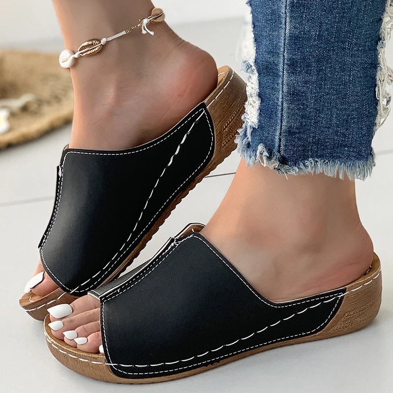 Summer Woman Sandals Shoes Retro Ladies Shoes Slides Sandals Woman Wedge Shoes For Women Soft Footwear Female Women Slippers - Image 3