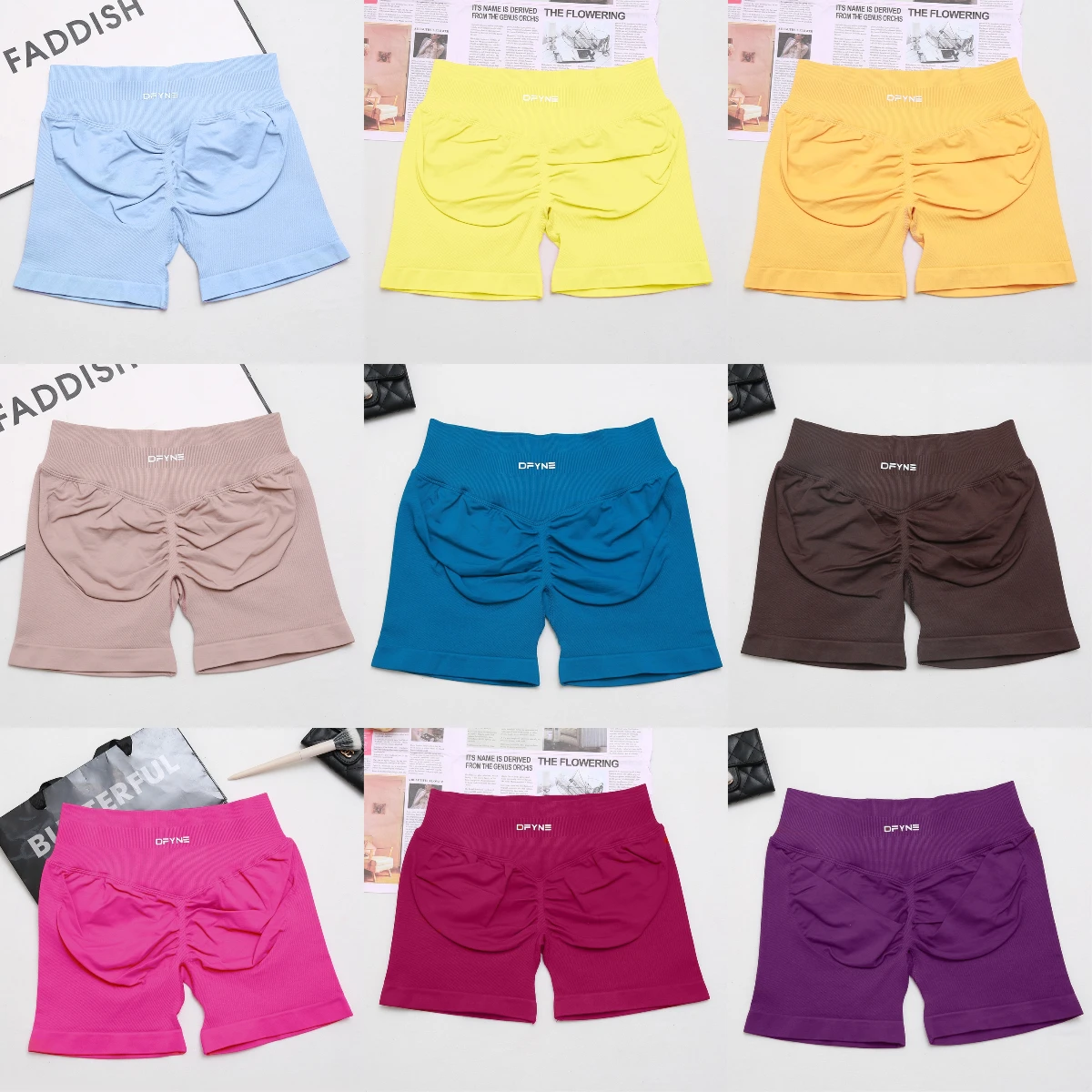 dynamic Impact Shorts with logo dyfine dyfne Ribbed Waist Band Yoga Shorts Seamless Scrunch Bum Workout Gym Short tights - Image 4