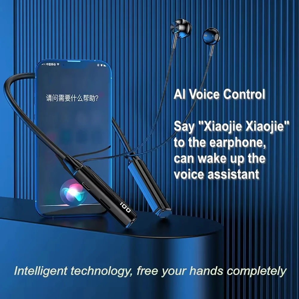 Bluetooth 5.3 Headphones Wireless Neckband Earphones HiFi Stereo Noise Reduction Headsets LED AI Assistant Waterproof Earbuds - Image 4
