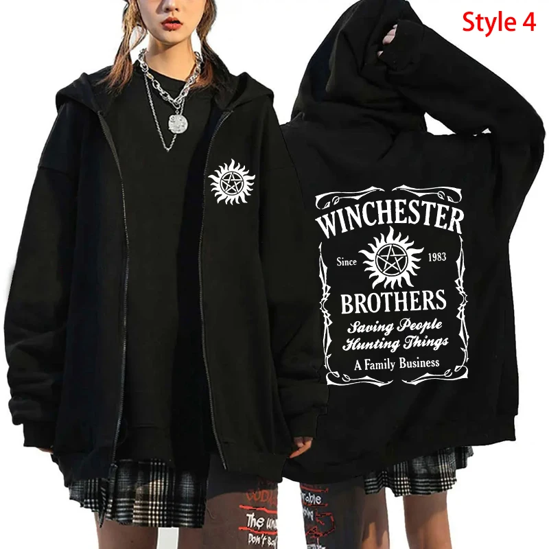 Fashion Unisex Autumn Winter Coat Supernatural Print Zipper Hoodie Casual Long Sleeve Tops Women Men Harajuku Zipper Sweatshirt - Image 5