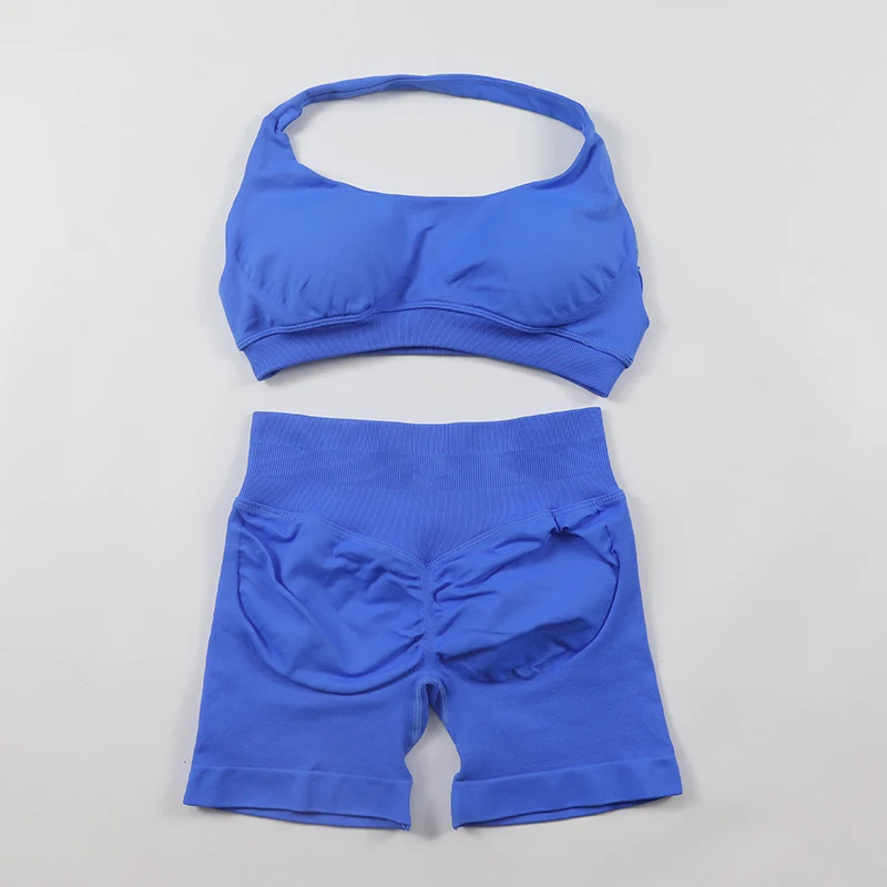 Impact Shorts Set Seamless Yoga Set Women Halter Sports Bra Low Waist Scrunch Bum Gym Shorts 2 PCS Sports Suits Workout Clothes - Image 4