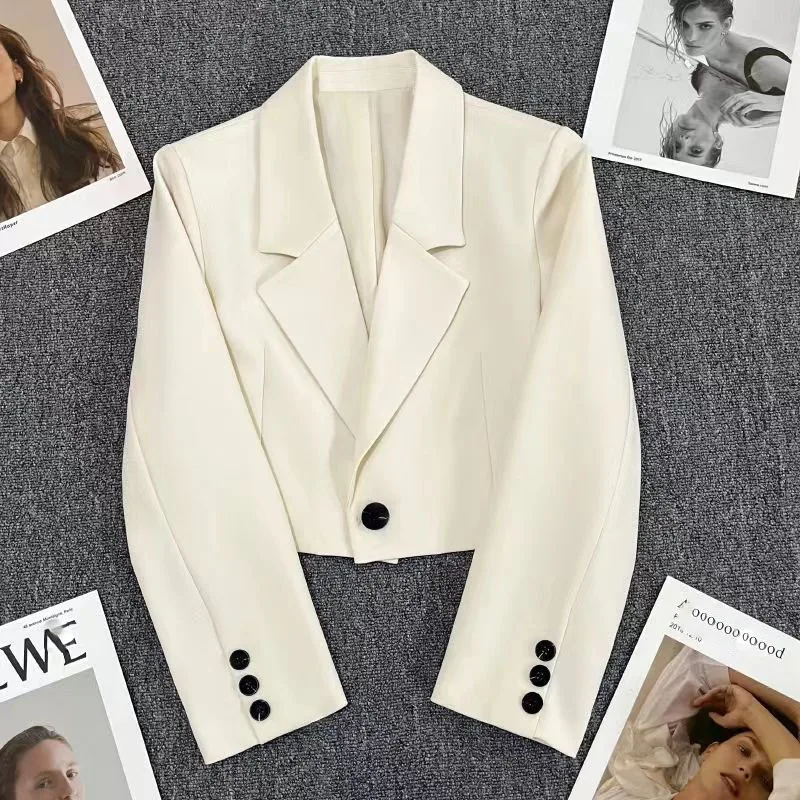 Cropped Blazers for Women 2024 New Korean Fashion Long Sleeve Button Up Suit Jacket Woman Elegant All Match Office Blazer Female - Image 2
