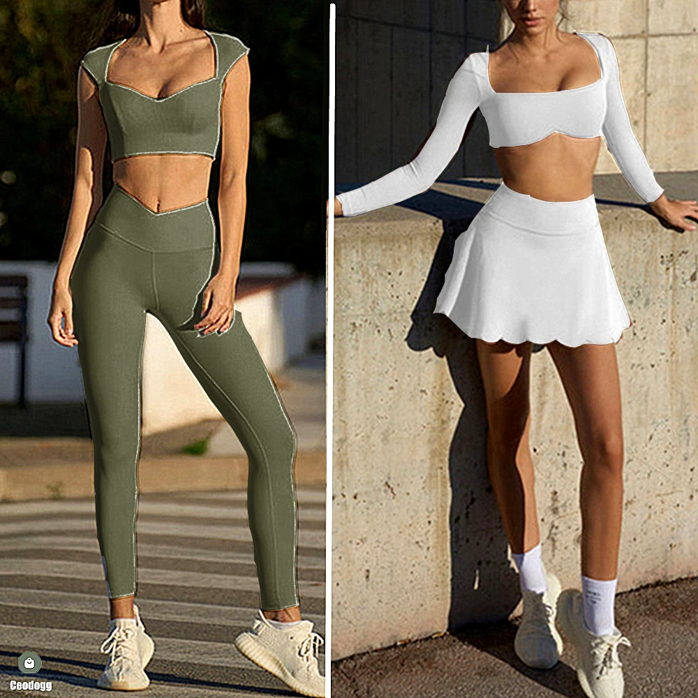 2025 Nude Pad Women Spandex Long Sleeve Yoga Shirts Workout Athletic Bra Fitness Gym Workout Anti Shorts Skirt Running Leggings - Image 6