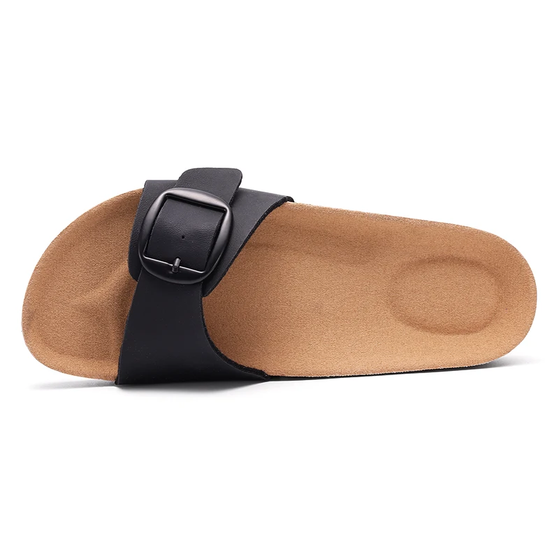 Shevalues Cork Footbed Clogs Slippers for Women Soft Leather Mules Classic Cork Anti-slip Beach Slides House Sandals With Buckle - Image 5