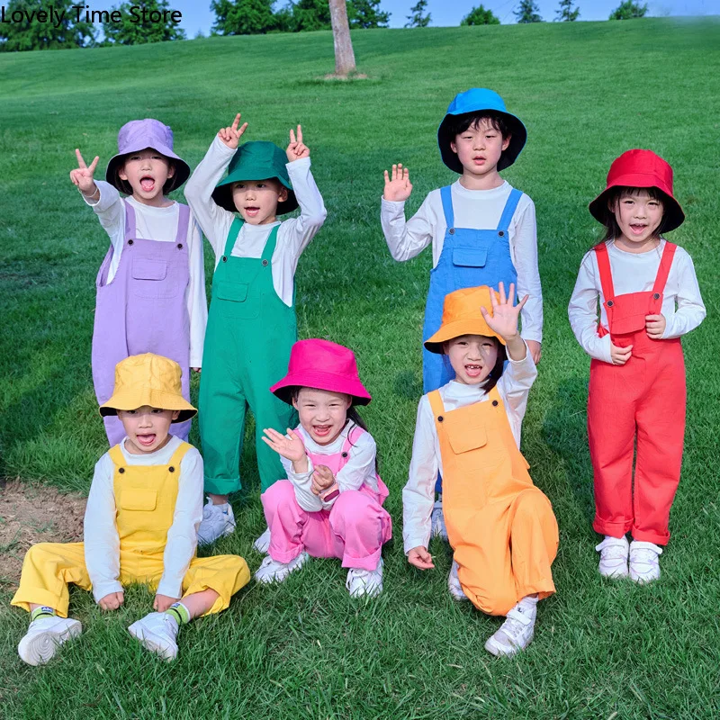 Kids Hip Hop Solid Overalls Girls Dungaree Children Candy Color Jumpsuit Romper Boys Streetwear Colorful Trousers School Uniform - Image 3
