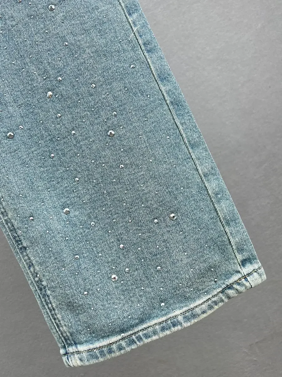 Rhinestone XINGX Pendant Design High Waist Wash Jeans Women's Summer Loose Slimming and All-Matching Straight-Leg Pants - Image 4