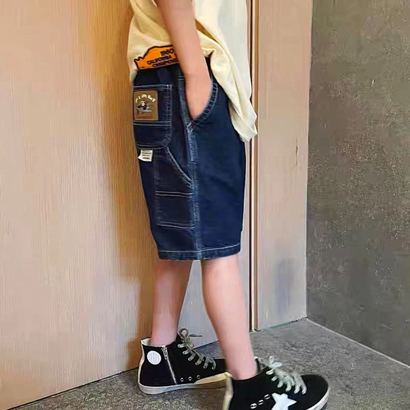 Children Jeans Boys Girls Cotton Shorts Splice Stretch Denim shorts Korean Teenage Trousers Wear Kids Clothing DenimRipped - Image 4