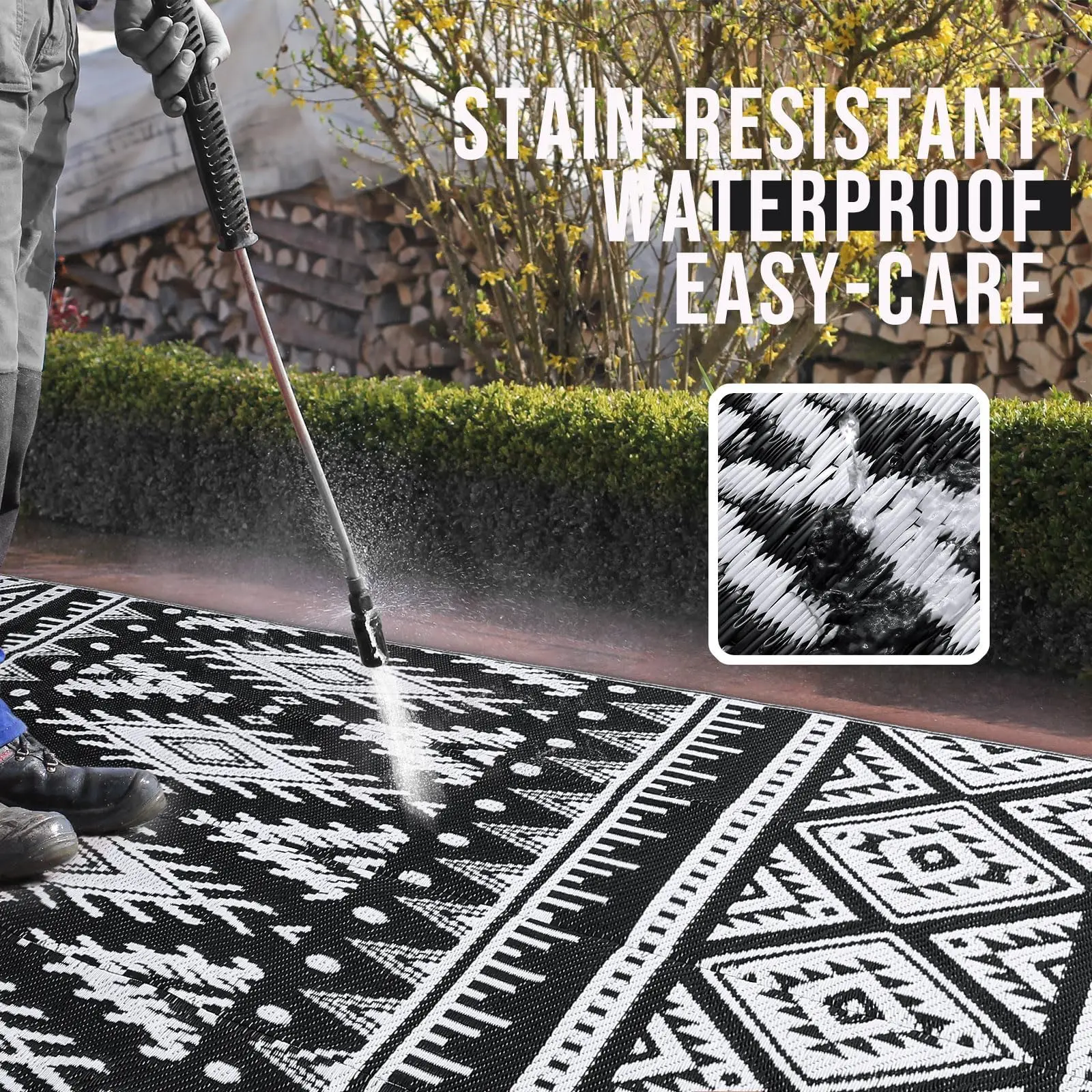 Kitinjoy Outdoor Rugs Waterproof Reversible Outdoor Plastic Straw Rugs Boho PatioIndoor Carpets RV Mat For Family Camp Picnic - Image 2