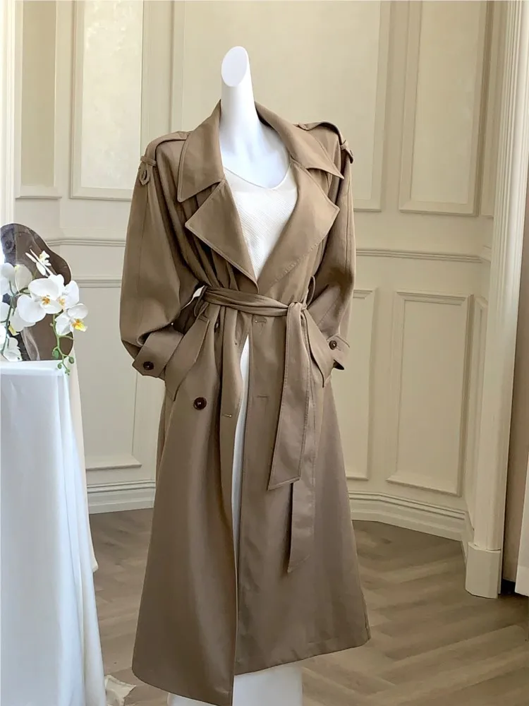 Korea Style Turn-Down Collar Long Trench With Belt Women Solid Fashion Single Breasted Slim Coat Female Elegant Clothes Autumn - Image 4
