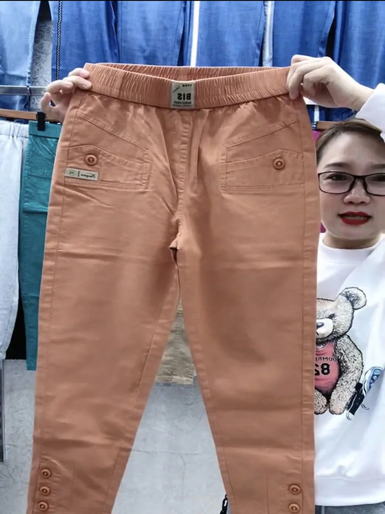 Women Cotton Linen Harun Pants Summer Loose New 2023 Ladies High Waist Versatile Thin Slim Casual Pants Female Nine-Point Pants - Image 6