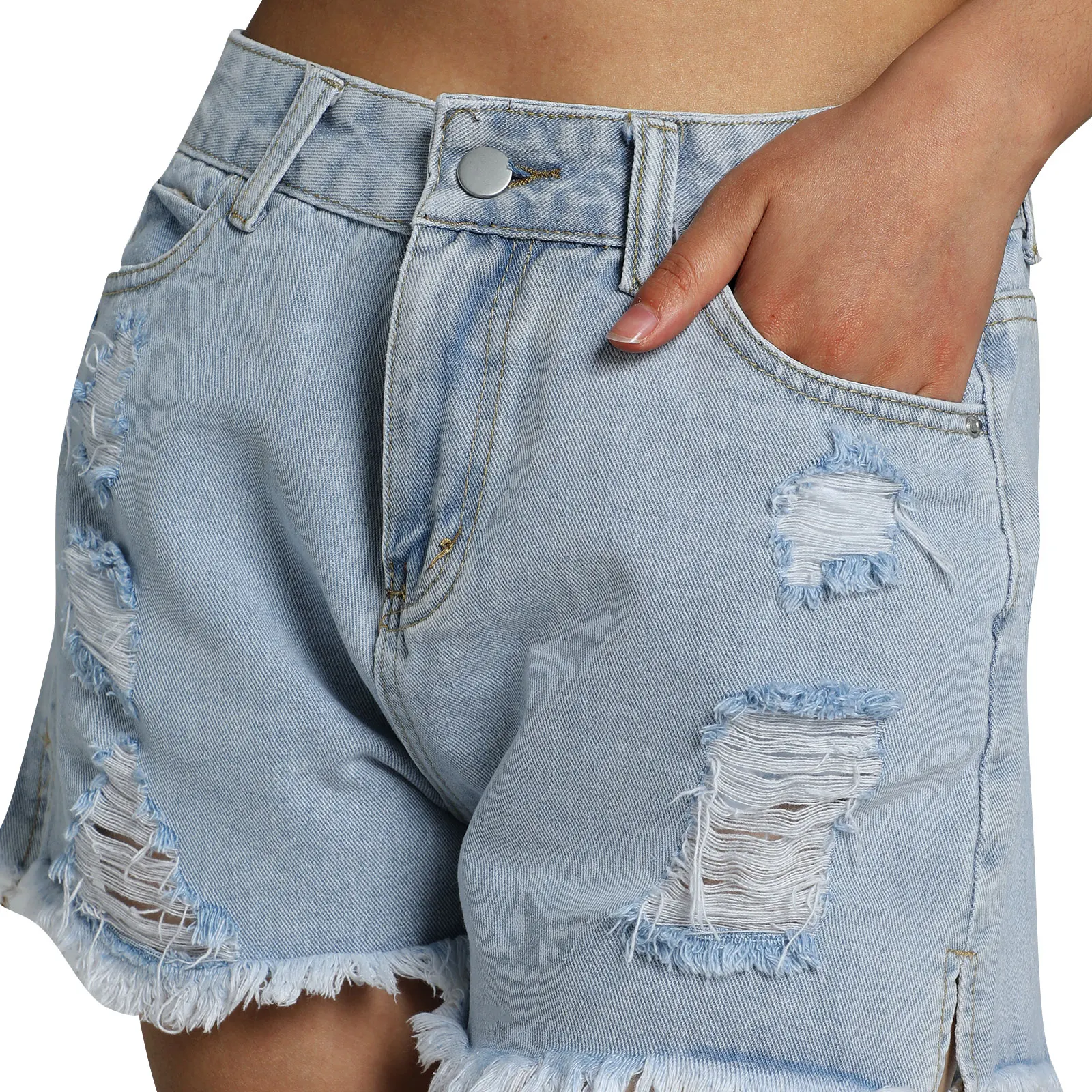 Women Ripped Denim Shorts Summer Fashion Girls High Waist Rough Selvedge Loose Jeans Female Casual Short Trousers Streetwear - Image 5