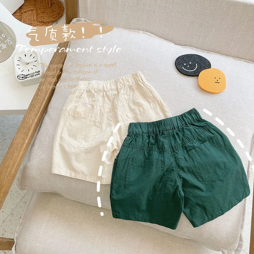 Baby Summer Shorts Classic All-Matching Cotton Thin Pocket Print Toddler Boys Fifth Pants Simple Solid Kids Boys Shorts - Image 2