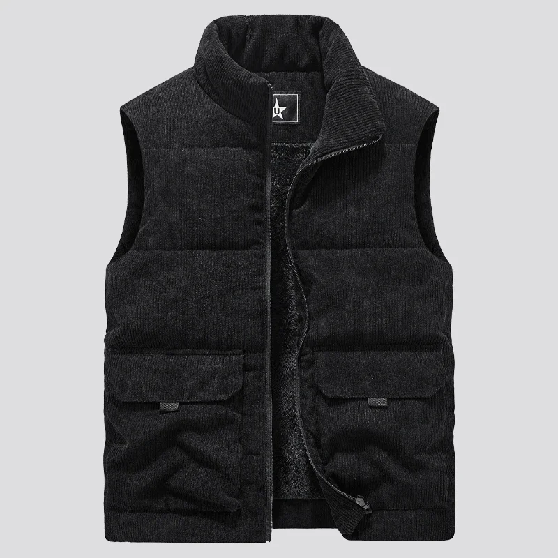 Men Stand Collar Army Thicken Waistcoats Clothing Mens Sleeveless Corduroy Vest Winter Male Classic Fleece Warm Vests Coats - Image 4