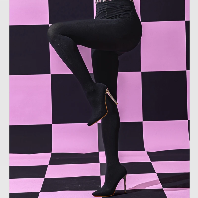 Aneikeh Sexy Stretch Fabric Over The Knee Boots Women Fashion Pantyhos street Thigh High Shoes Party Nightclub Stripper Heels - Image 4