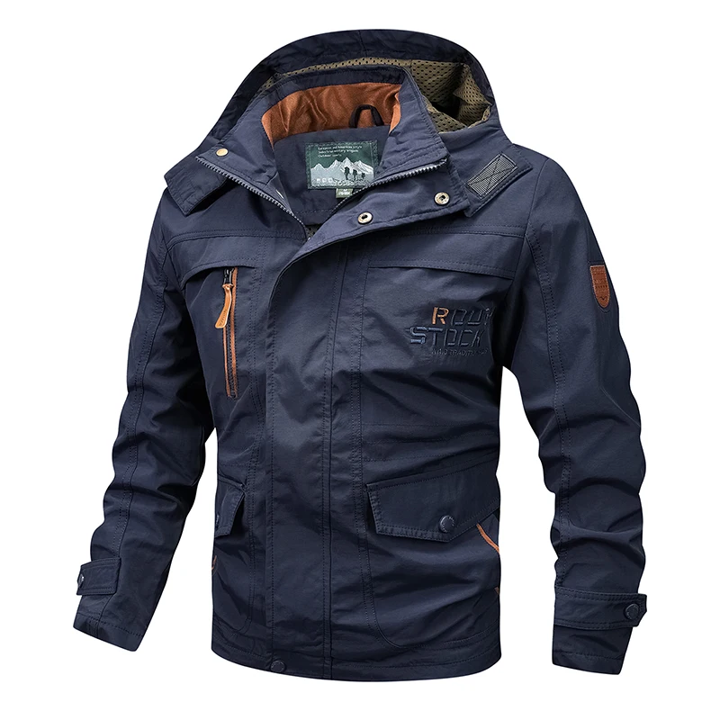 Spring Autumn New Men Windproof Casual Jacket Coat Detachable Hat Jacket Men Multi-Pocket Waterproof Military Jacket Male M-5XL - Image 5