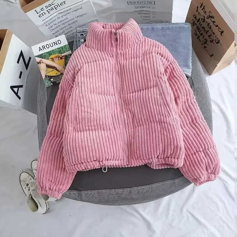 2024 New Winter Warm Thick Parkas Women Fashion Loose Crop Jacket Female Black Cotton Padded Corduroy Elegant Zipper Coat Tops - Image 3