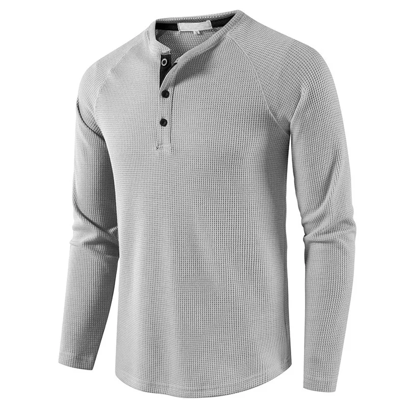 Fashion Waffle Cotton T Shirt Men 2024 Autumn New Slim Fit Long Sleeve Henley Tshirt Men Streetwear Casual Solid Color T-Shirt - Image 4