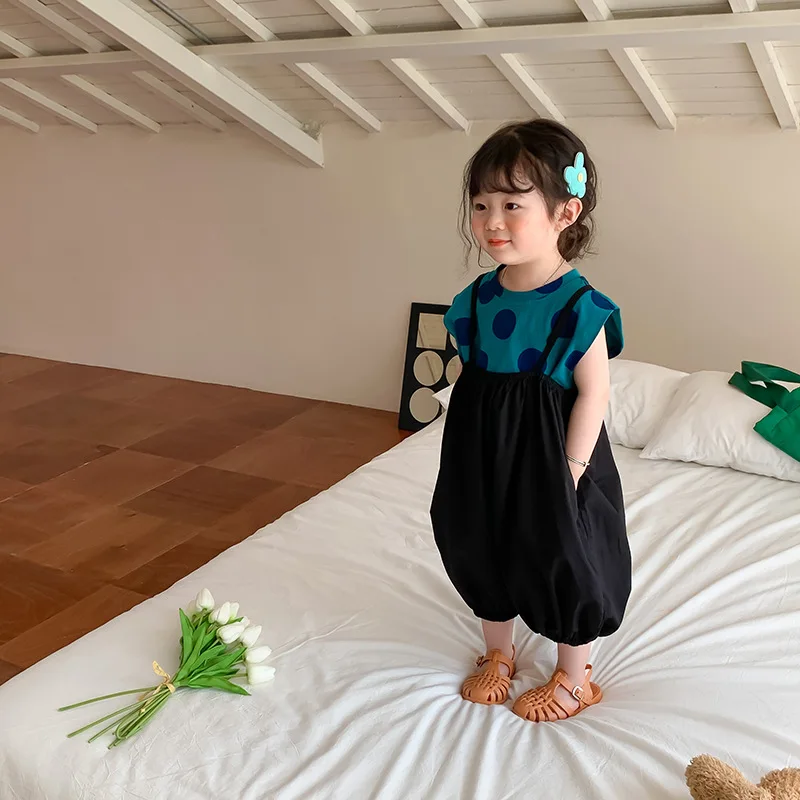 2025 Summer New Korean Baby Girls Solid Versatile Suspender Pants Children Loose Casual Overalls Kids Toddler Lantern Trousers - Image 3