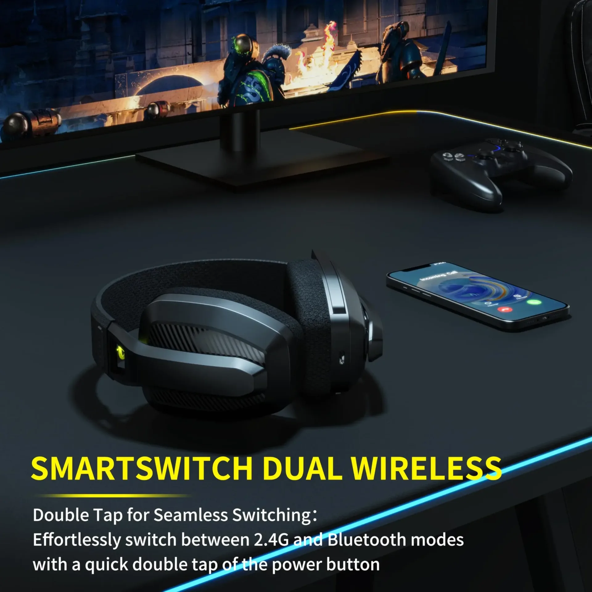 BINNUNE 2.4GHz Wireless Gaming Headset with Mic for PS5 PS4 PC Mac Playstation Bluetooth Gaming Headset with Microphone - Image 3