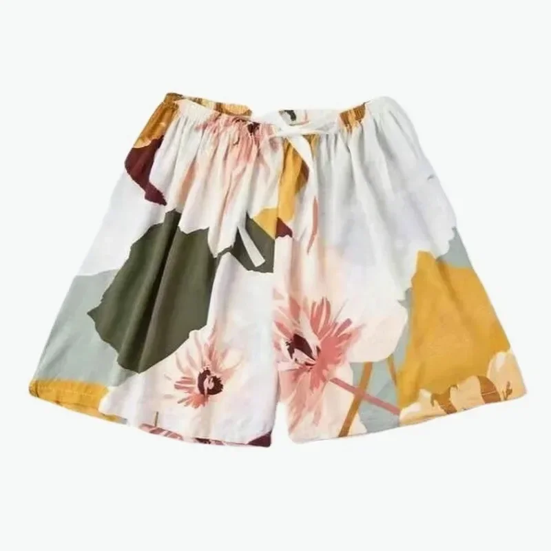 Summer Women Casual High Waist Shorts Pants Womens Bohemian Beach Lightweight Printed Drawstrings Elastic Waist Lounge Bottoms - Image 2