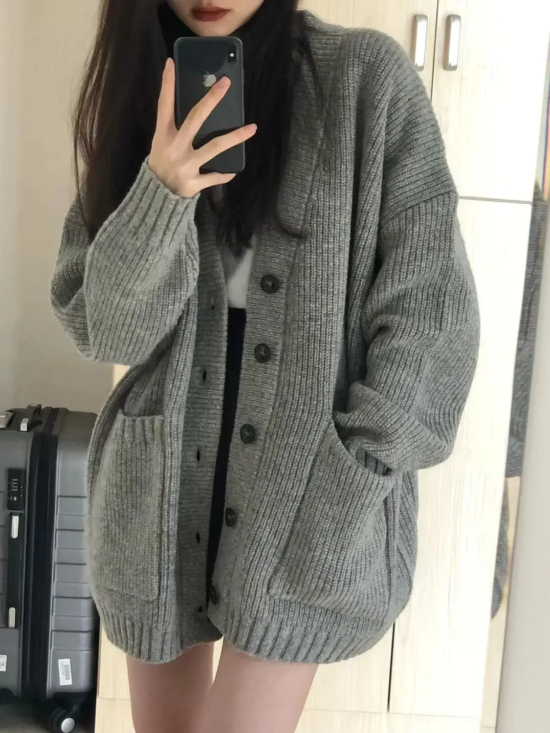 Women's Cardigan Sweater Women Grey Beige Camel Knit Korean Style Popular Autumn Fashion Women's Clothing 2024 Trend Outerwear - Image 4