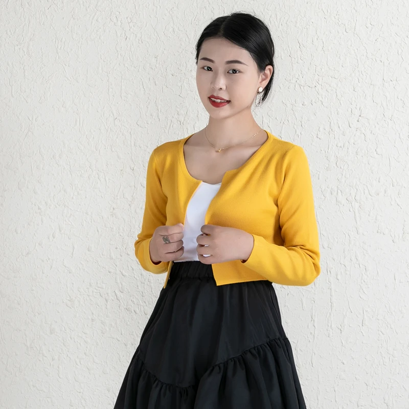Blouses Black Cropped Knitted Sweater Korean Fashion Cardigan Female Women's Coat Spring 2025 Clothing Long Sleeve Top Jersey - Image 6
