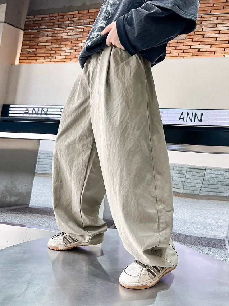 Boys Work Pants Spring Kids Thin Straight Trousers Autumn Fashion Wide-leg Pants Teen Casual Loose Simple Sweatpants 5-14 Years - Image 2
