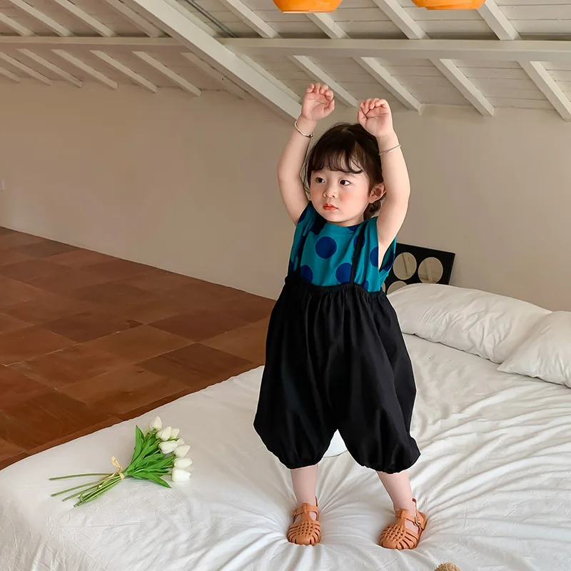 2025 Summer New Korean Baby Girls Solid Versatile Suspender Pants Children Loose Casual Overalls Kids Toddler Lantern Trousers - Image 4