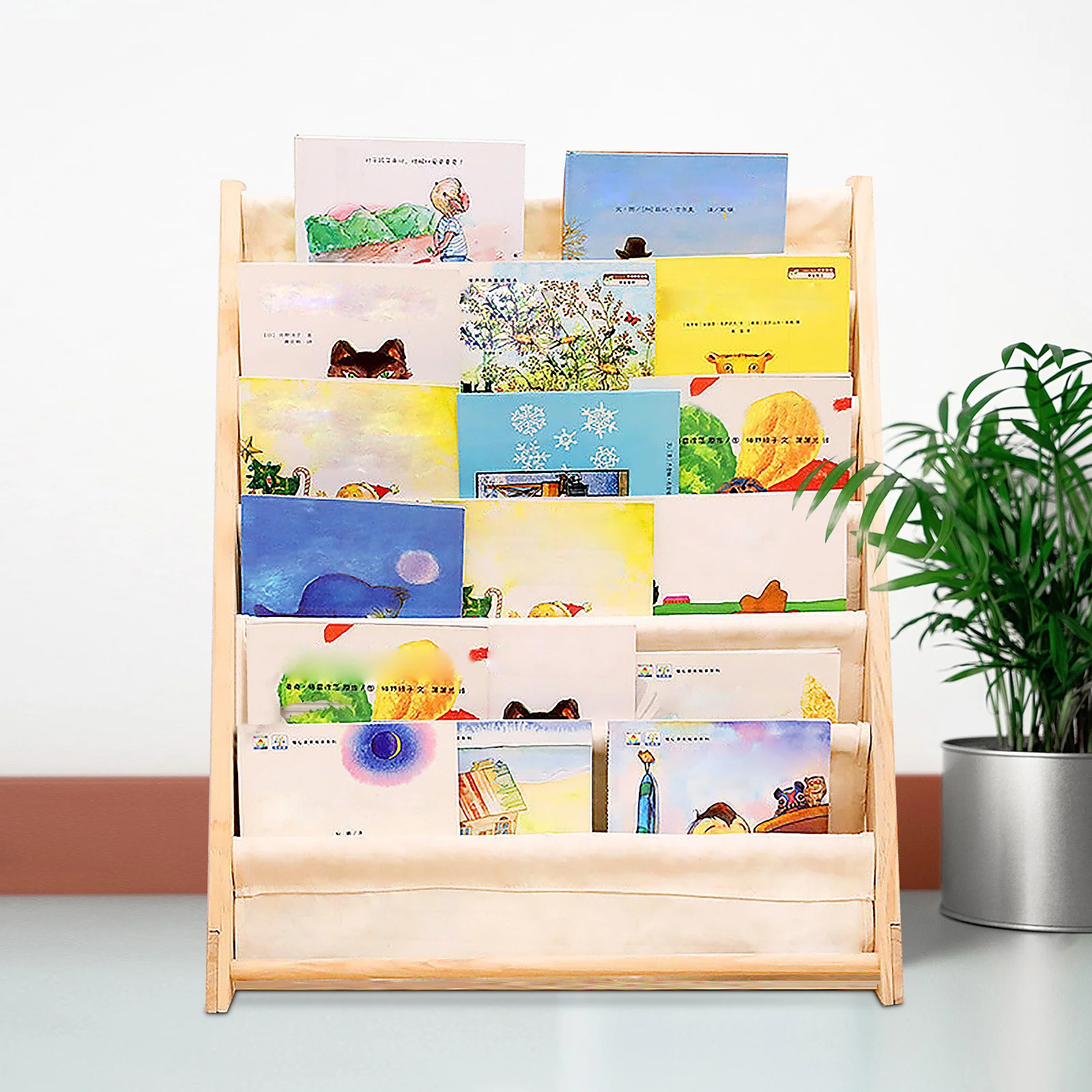 6-Tier Kids Bookshelf | Pine Wood Floor Standing Bookcase, White/Log Color, 753079cm - Image 3