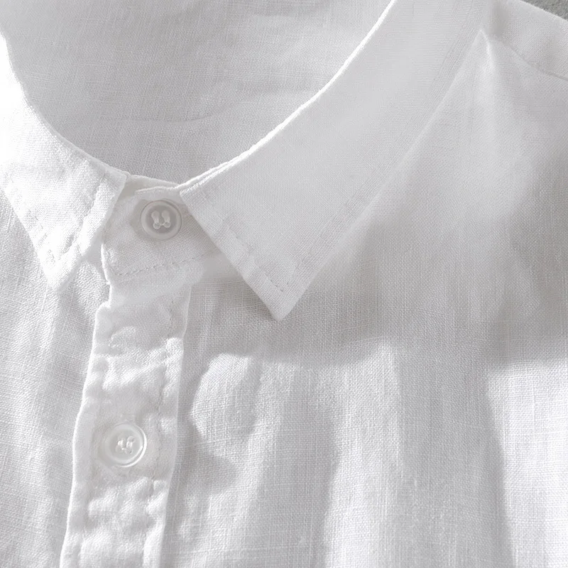 2025 Pure Linen Short Sleeved Shirt Men's Linen White Shirt Cotton Linen Men's Upper Garment Men's Casual Summer Half Sleeved - Image 5