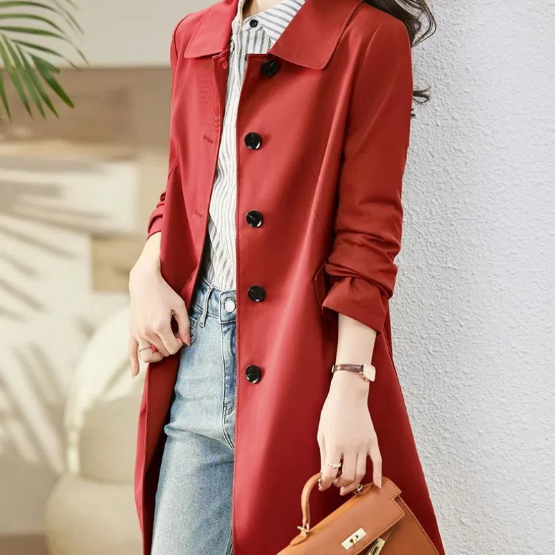 Spring Autumn Fashion Turn-down Collar Long Sleeve Solid Trench Women's Clothing Korean Button Simplicity Trend All-match Tops - Image 3