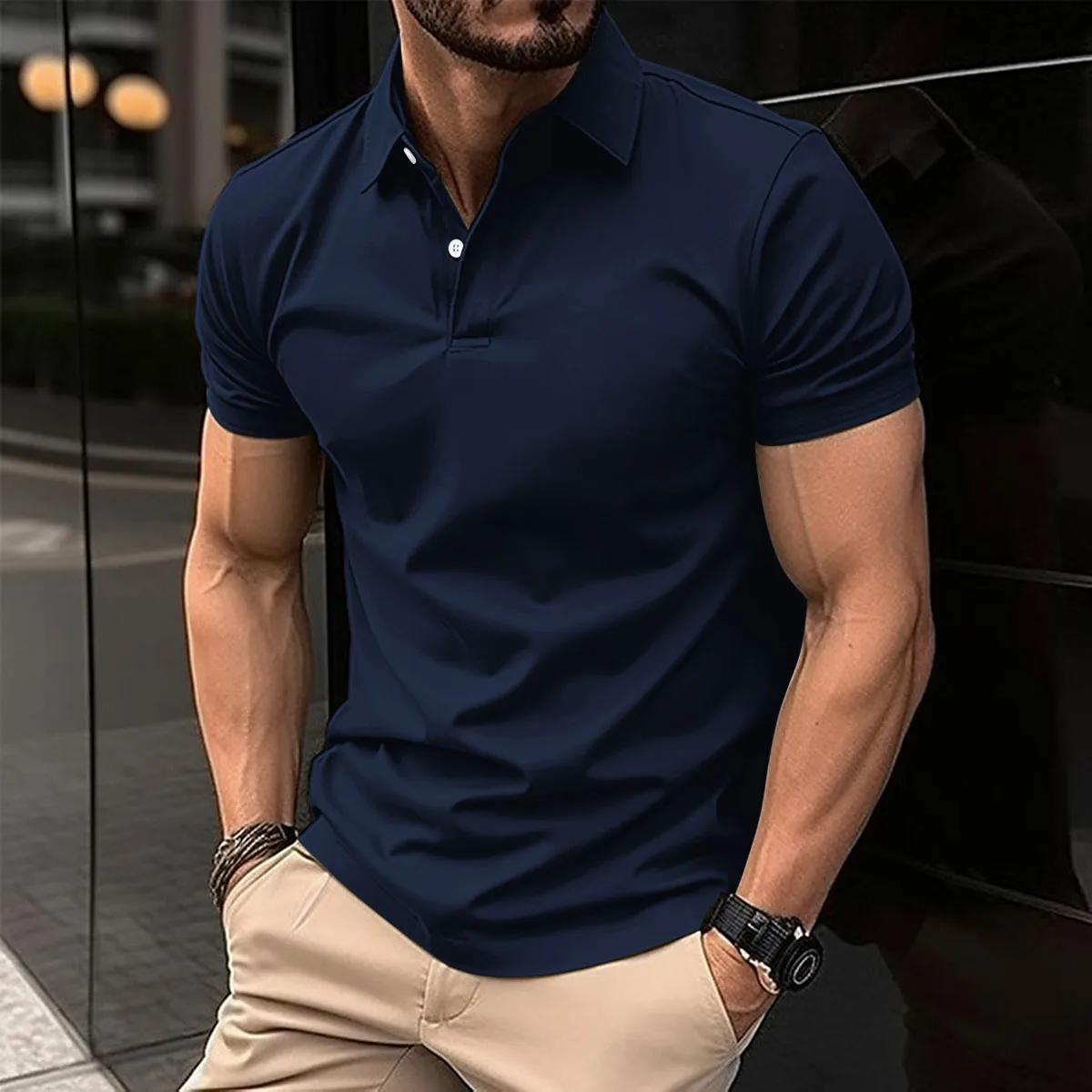 Best-Selling Men's Short-Sleeved Polo Shirt Lapel Button Solid Color Men's T-Shirt Summer Casual Comfortable Golf Men's Clothing - Image 3