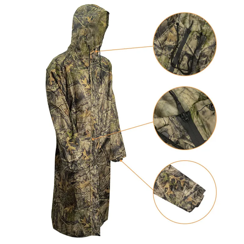 Camouflage Long Raincoat for Men Tactics Camo Waterproof Poncho Woman Coat Against Rain Fishing Hiking Conjoined Cover Clothing - Image 2