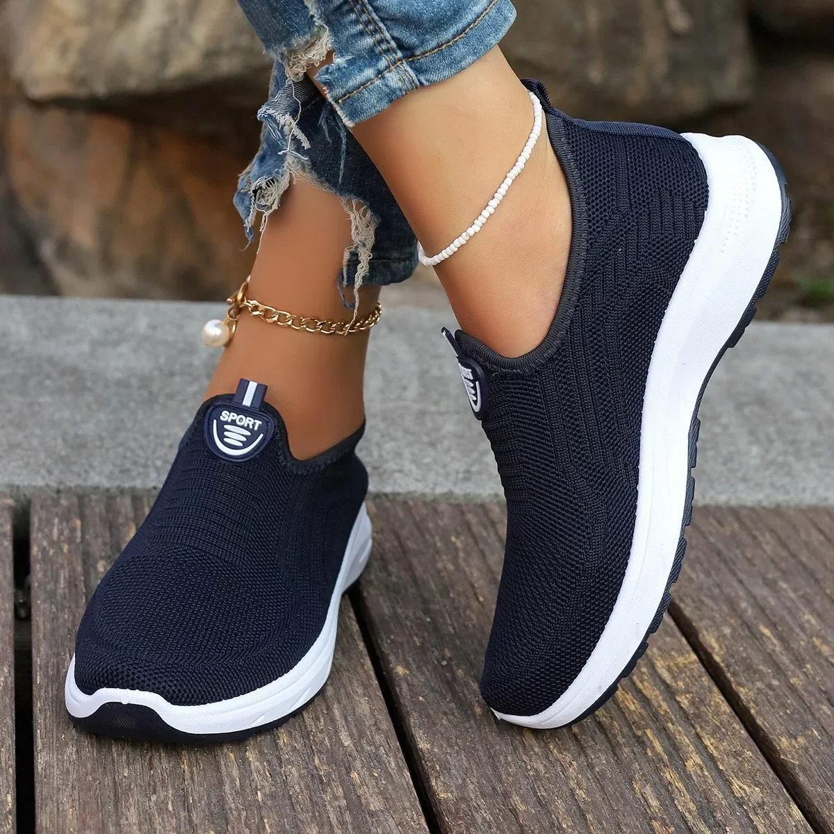 2024 New Summer Mesh Breathable Large Women's Casual Shoes Soft Sole Lightweight Women's One Step Single Step Shoes - Image 4