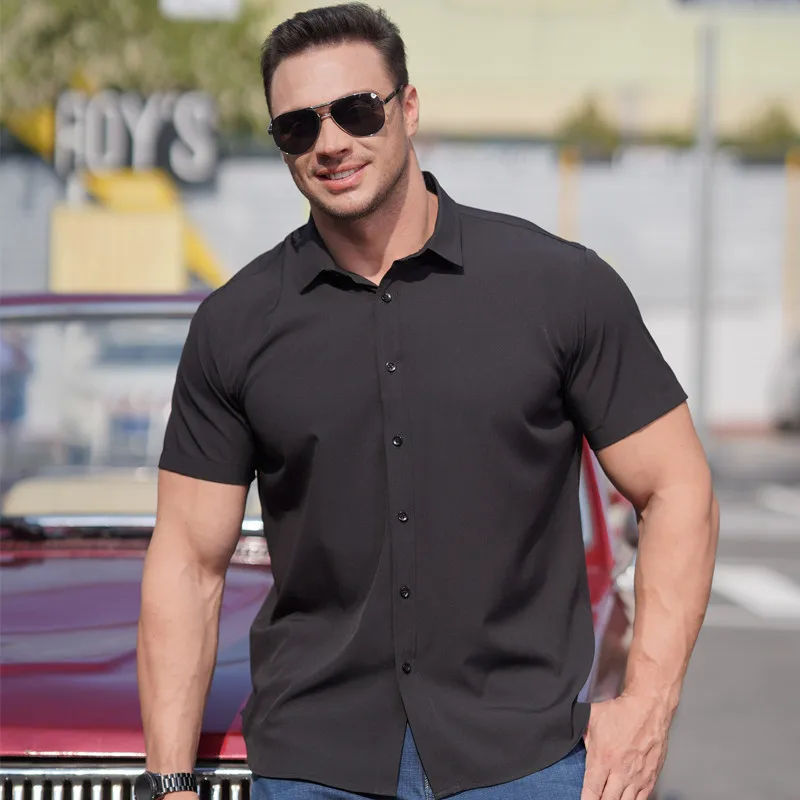 Oversized Shirts for Men Summer Thin Casual Loose Shirt Plus Size Business Shirt Big Size Short Sleeve Pure Color Tops 68-175KG - Image 3