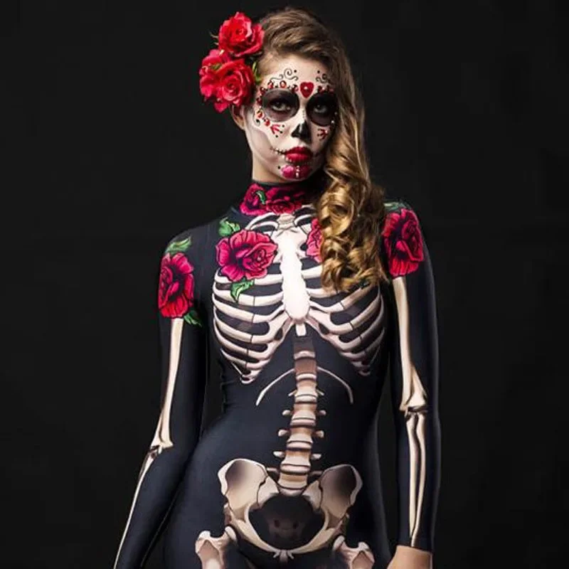 Rose Skeleton Adult Kids Scary Costume Halloween Dress Cosplay Sexy Jumpsuit Carnival Party Baby Girl Rompers Day of The Dead - Image 3