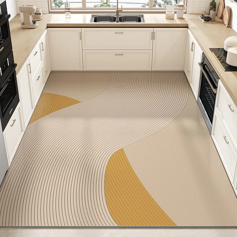 Kitchen Floor Mat Large Area Waterproof Carpet Pvc Leather Oil-proof Non-slip Foot Mats Line Minimalist Home Decoration Rug - Image 2