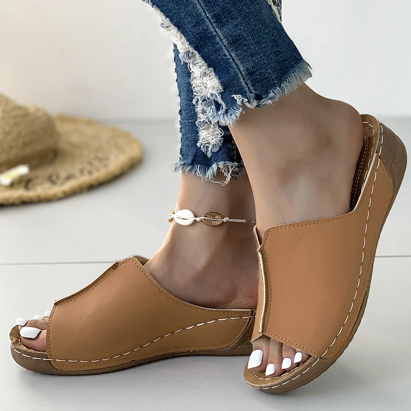Summer Woman Sandals Shoes Retro Ladies Shoes Slides Sandals Woman Wedge Shoes For Women Soft Footwear Female Women Slippers - Image 4