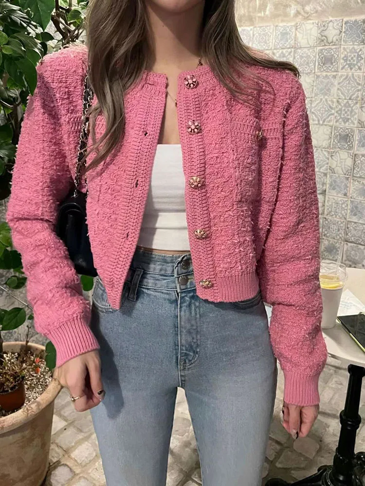 Zoki Sweet Women Vintage Cardigan Sweaters American Casual Long Sleeve O Neck Tops Fall Retro Female Single Breasted Cardigan - Image 5