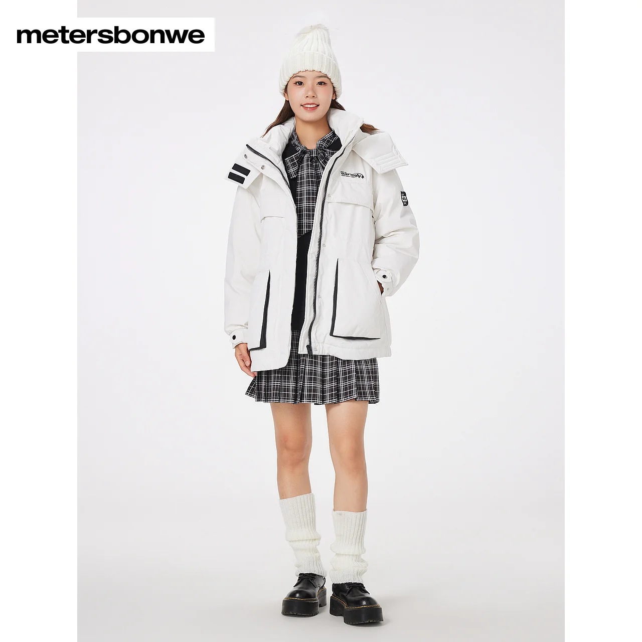 Metersbonwe Women's Jacket Puffer 90 White Duck Down Waist Drawstring Cargo Jackets Hooded Thickened Sporty Warm Wear Winter - Image 5