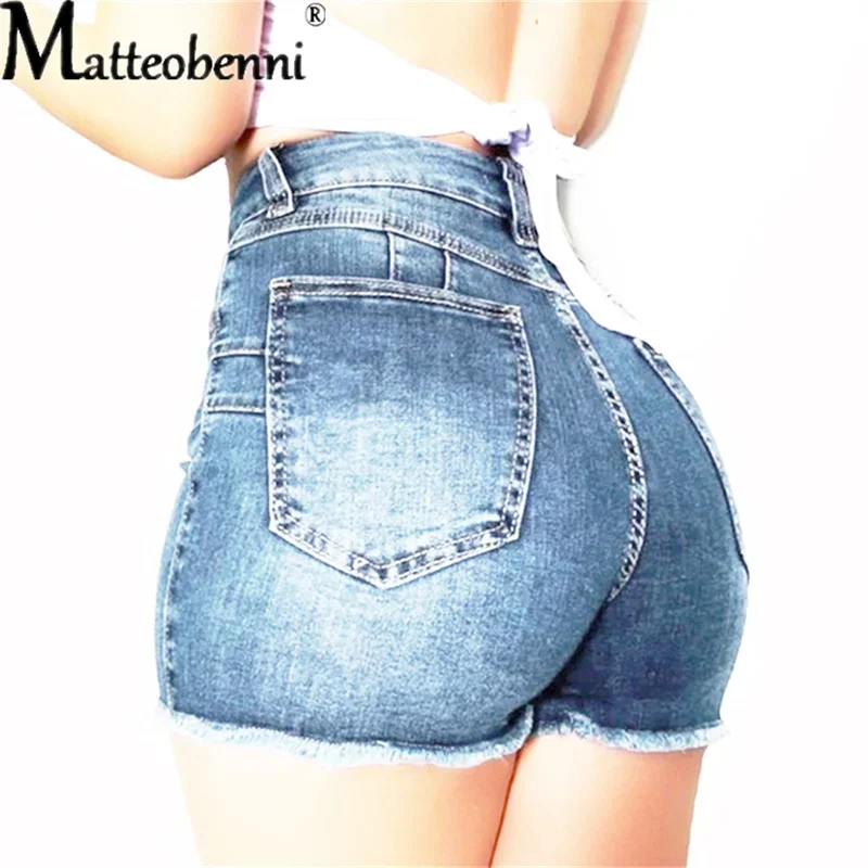 Large Size Sexy Ripped Denim Shorts Girl 2024 New High Waist Skinny Hips Stretch Leg Length Tight Tight Stretch Hips Jeans Women - Image 5