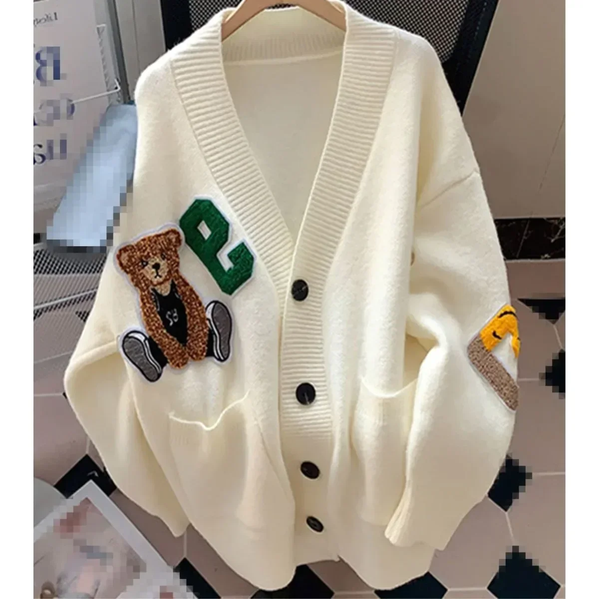 2024 Autumn Women's Cardigan Wool Sweater Korean Version New Embroidered Jacket Knitted Sweater Cardigan Hem Sweater Knitwear - Image 4