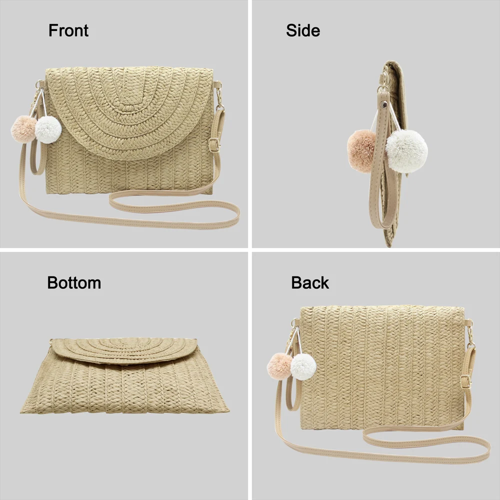 Handmade Ladies Straw Woven Bags Women Summer Holiday Beach Casual Clutch Purse Elegant Shoulder Handbag Raffia Envelope Wallets - Image 5