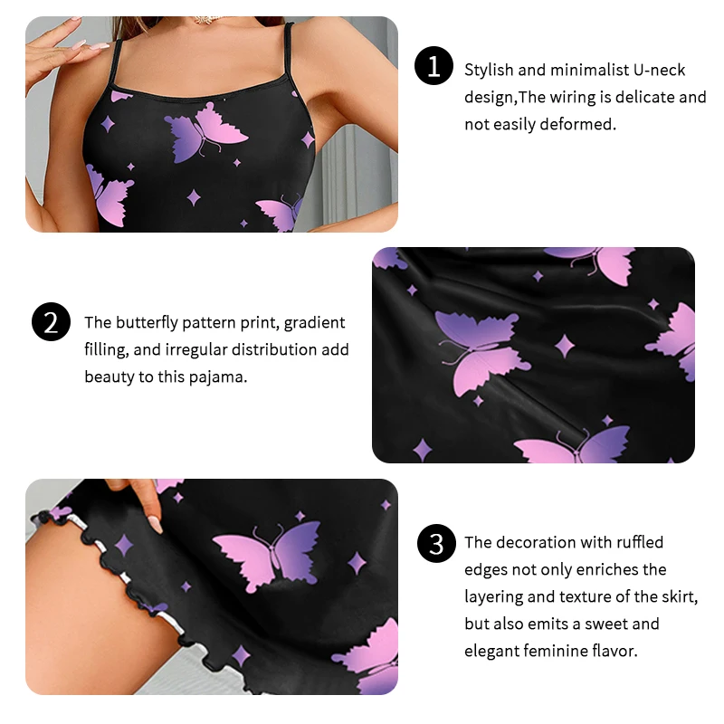Women's Nightdress Nightgown Summer Sleeveless Night Dress Butterfly Print Cami Sleepwear Soft Comfortable Lounge Wear Nightwear - Image 5