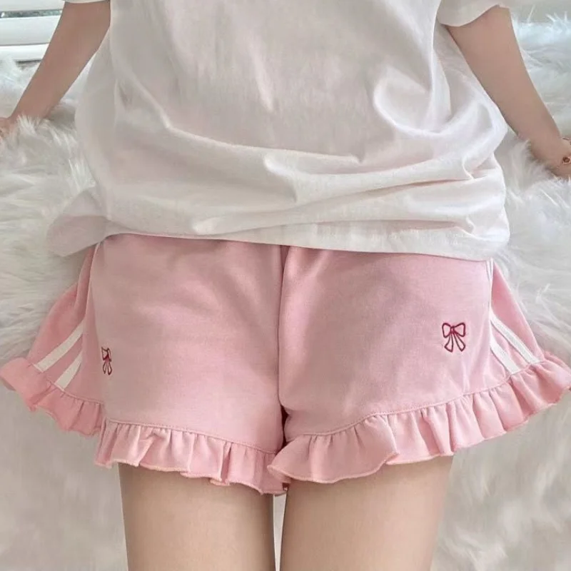 Sporty Shorts Women Ruffles Kawaii Bows Japanese Style Casual Loose Soft High Waist Summer Students Simple Fashion Popular Chic - Image 4