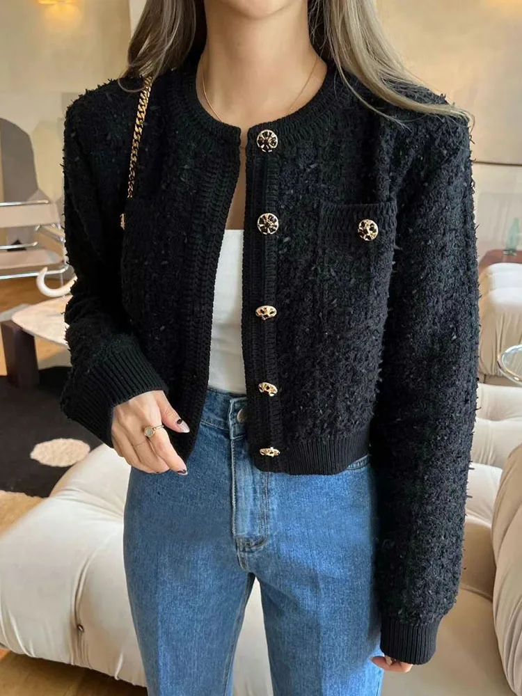 Zoki Sweet Women Vintage Cardigan Sweaters American Casual Long Sleeve O Neck Tops Fall Retro Female Single Breasted Cardigan - Image 3