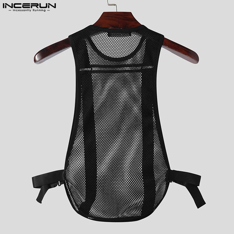 INCERUN Men's Tank Tops Mesh Transparent Solid Color O-neck Sleeveless Casual Male Vests Streetwear 2024 Fashion Men Clothing - Image 5