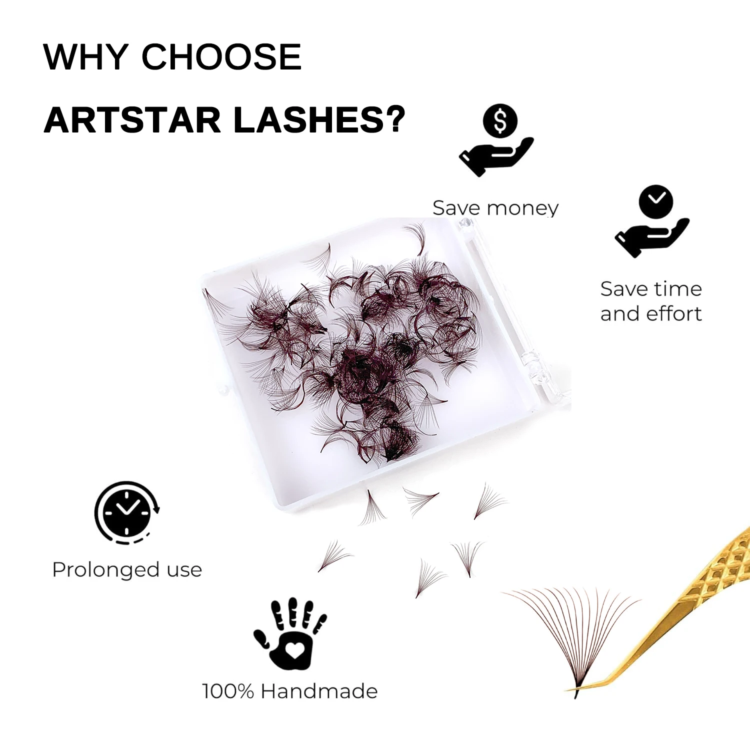 ARTSTAR Brown Premade Fan Lash Extensions 5D to 20D Thin Pointy Base 500 Fans Loose Promade Volume Lashes Makeup Cilio - Image 2